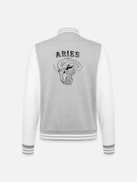 Aries Sternzeichen Widder - College-Sweatjacke - Grau meliert/Weiß