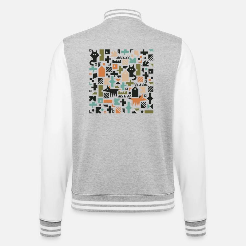 Cat fox bird pattern l multicolour - College Sweat Jacket - heather grey/white