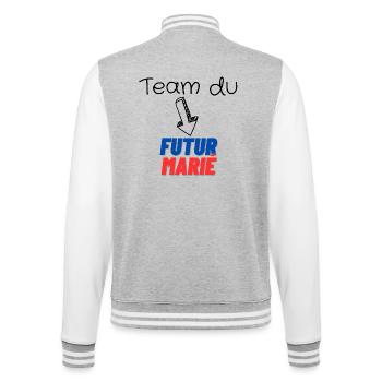 EVG Team Futur Marié. Enterrement vie célibataire - Veste Teddy - gris chiné / blanc - Dos - Marisol (170cm)