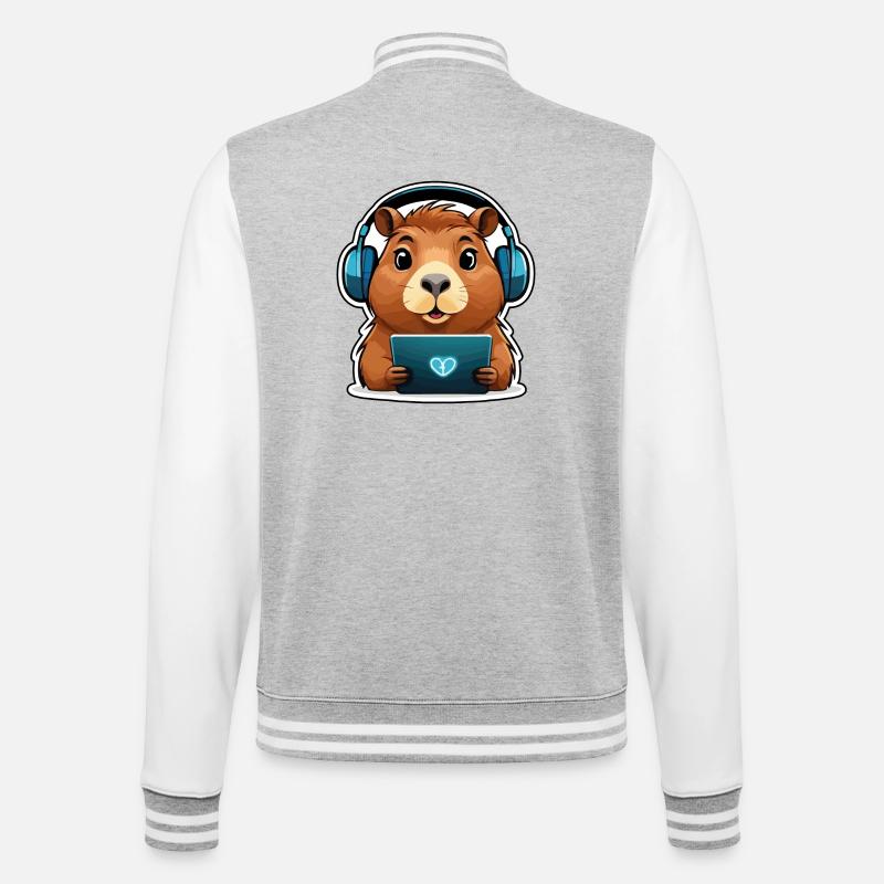 Capybara with computer - College Sweat Jacket - heather grey/white
