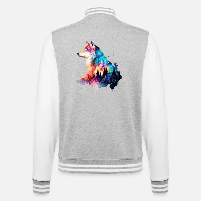 Wolf - College-Sweatjacke - Grau meliert/Weiß
