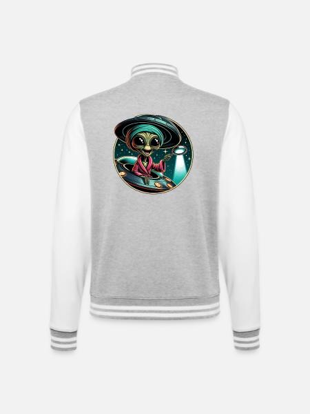 Alien detective in UFO light - College Sweat Jacket - heather grey/white