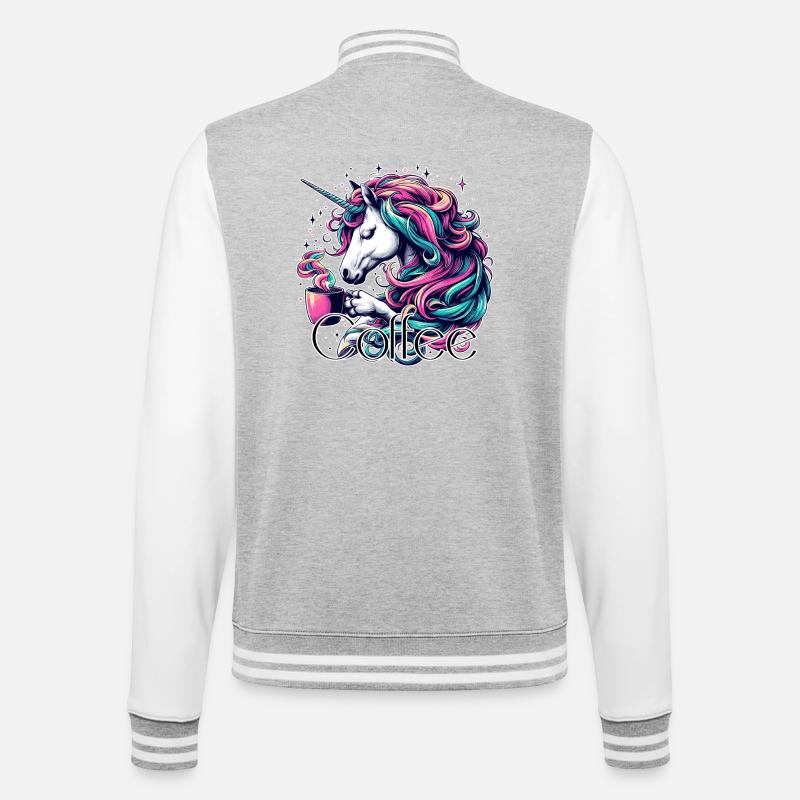 Einhorn Kaffee Geschenk - College-Sweatjacke - Grau meliert/Weiß