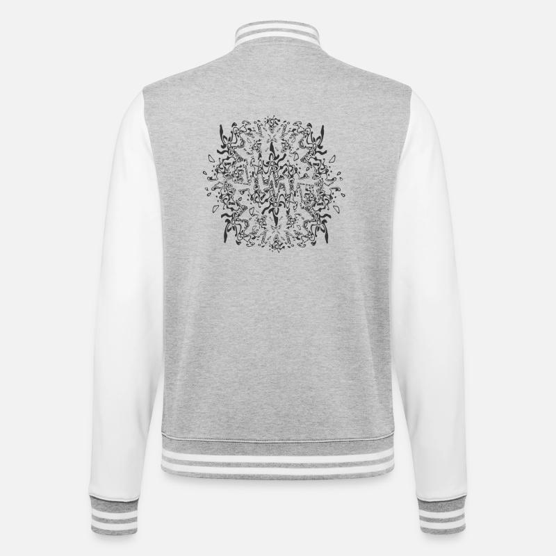 Abstract Black Mandala Pattern - College Sweat Jacket - heather grey/white