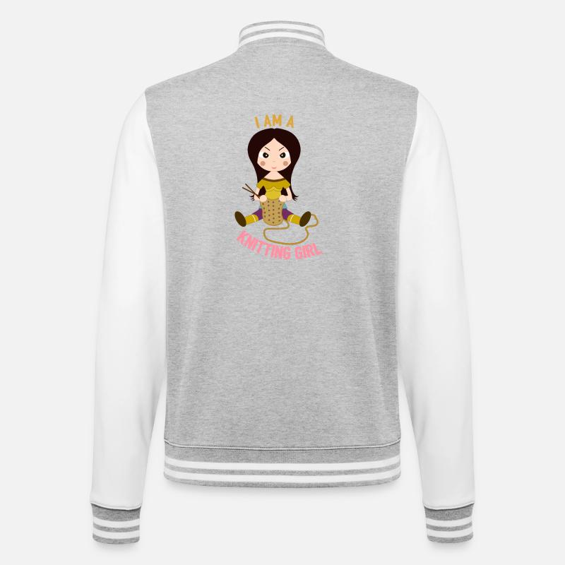 Ich bin ein Strickmädchen - College-Sweatjacke - Grau meliert/Weiß