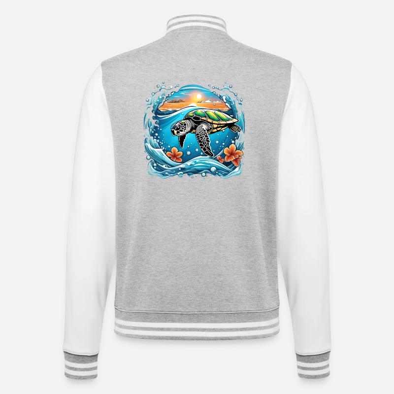 Sunset turtle by the sea - College Sweat Jacket - heather grey/white