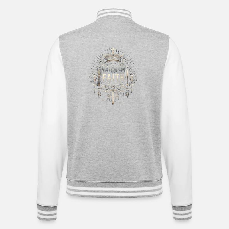 Glaube über Angst – Gothic Krone - College-Sweatjacke - Grau meliert/Weiß