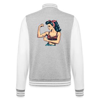 Strength strong woman rockabilly biceps gift - College Sweat Jacket - heather grey/white - Back - Marisol (170cm)