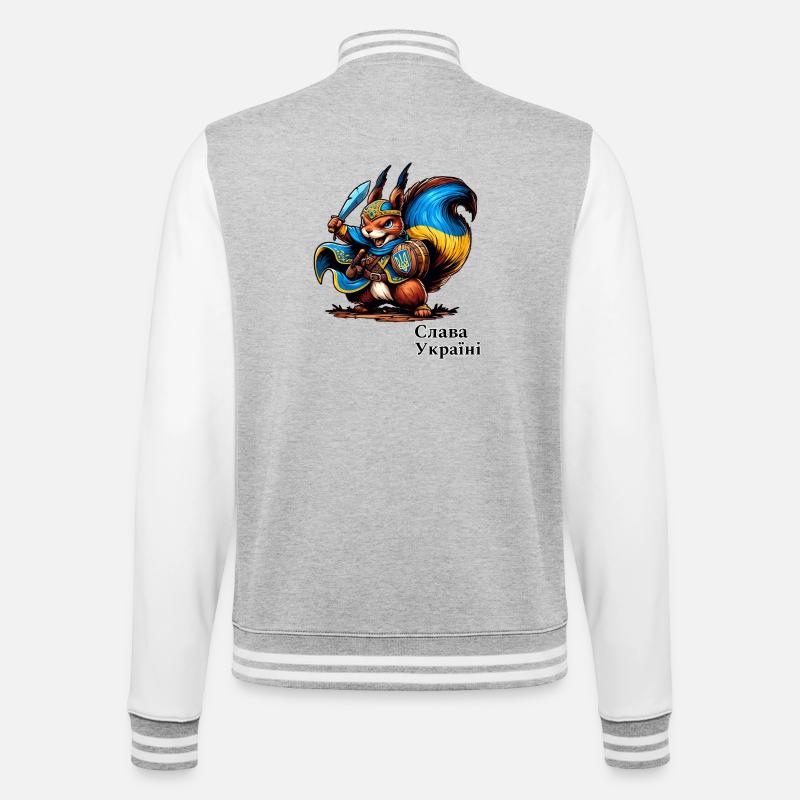 Cooles Ukraine Kämpfer Eichhörnchen - College-Sweatjacke - Grau meliert/Weiß