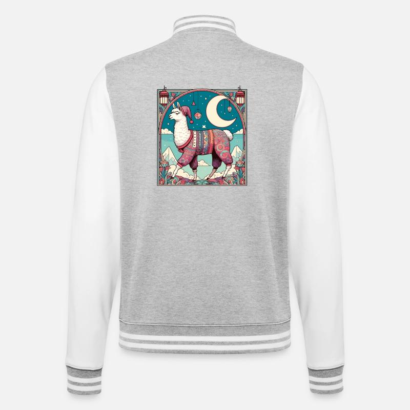 Lama Pyjama Geschenk - College-Sweatjacke - Grau meliert/Weiß