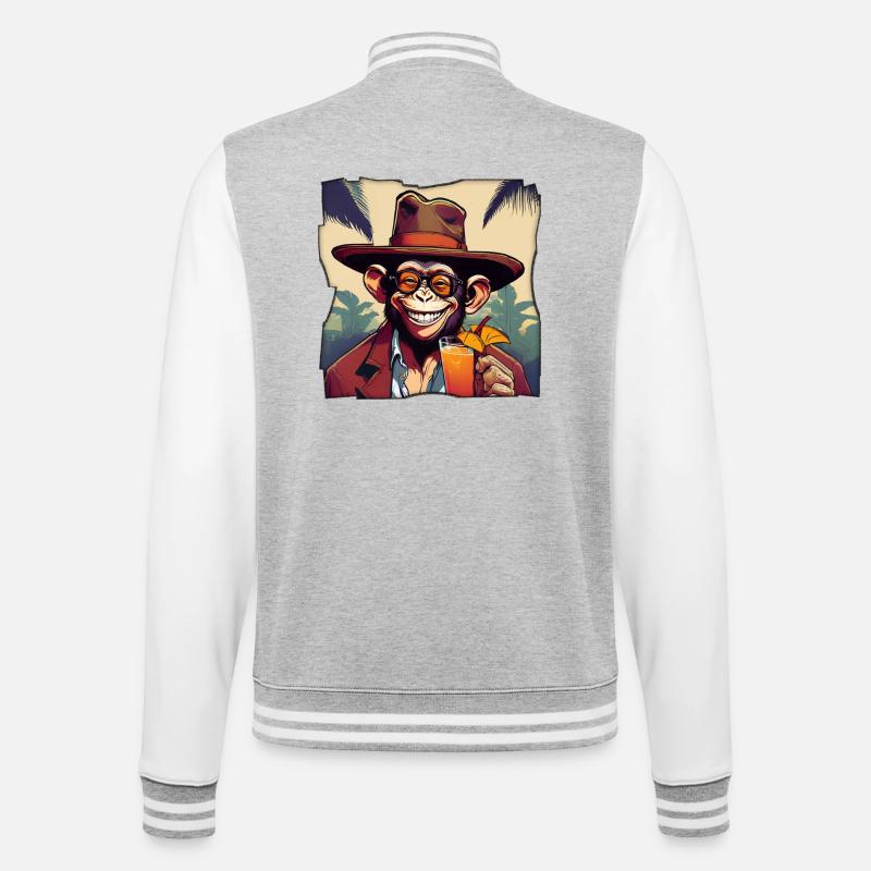 Affe mit Cocktail! - College-Sweatjacke - Grau meliert/Weiß