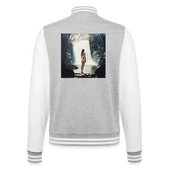 Reizende Frau am Wasserfall - College-Sweatjacke - Grau meliert/Weiß - Hinten - Marisol (170cm)