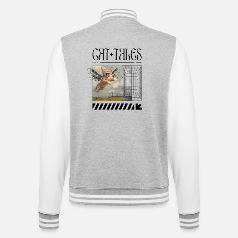 Surreal Flying Cat – Magic Cat Motif - College Sweat Jacket - heather grey/white