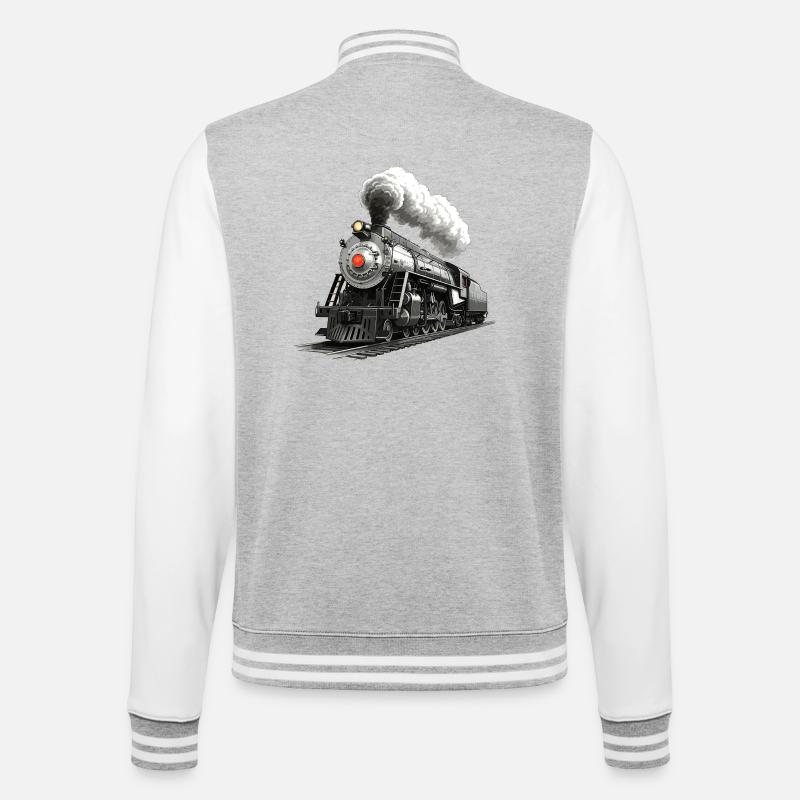 Nostalgische Dampflok - Eisenbahn Illustration - College-Sweatjacke - Grau meliert/Weiß