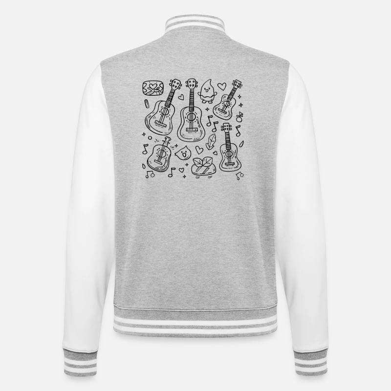 Ukulele Comic-Stil - College-Sweatjacke - Grau meliert/Weiß
