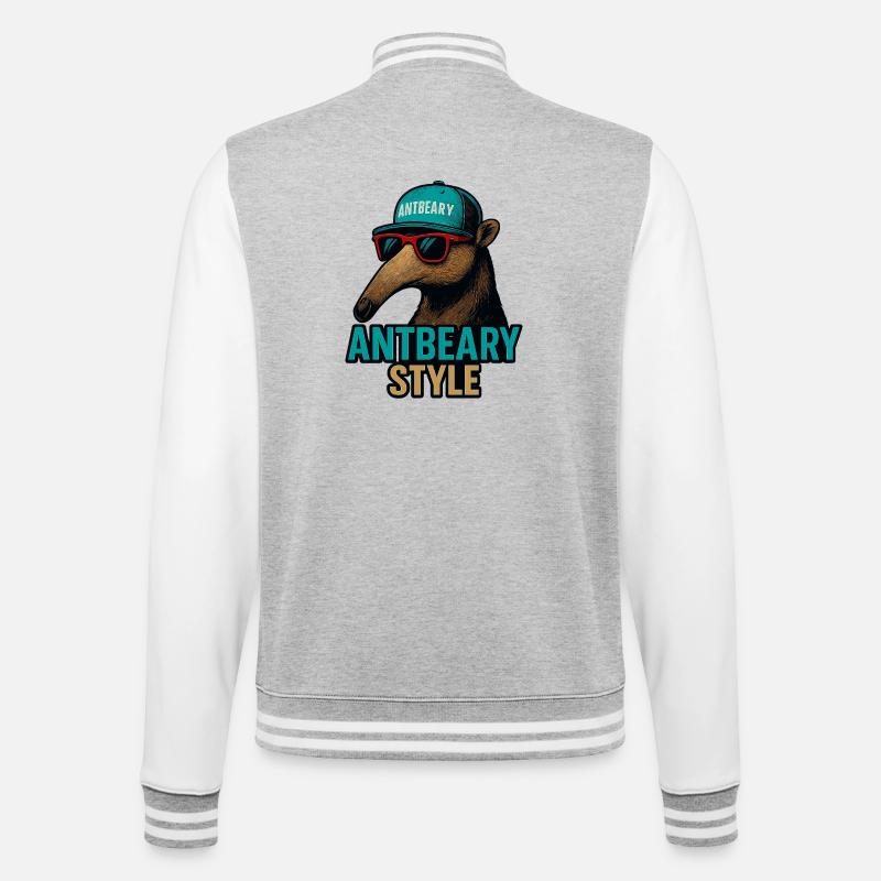 Antbeary Style Aardvark Cartoon - College Sweat Jacket - heather grey/white