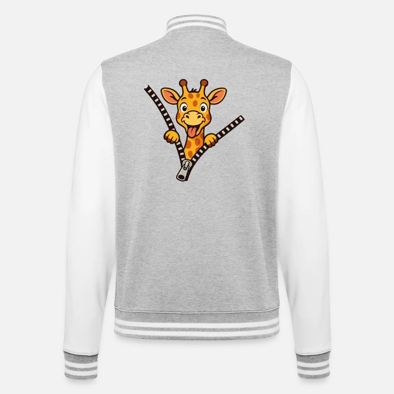 Freche Giraffe - College-Sweatjacke - Grau meliert/Weiß