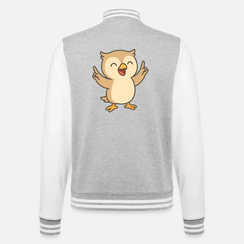 Gute-Laune-Eule - College-Sweatjacke - Grau meliert/Weiß