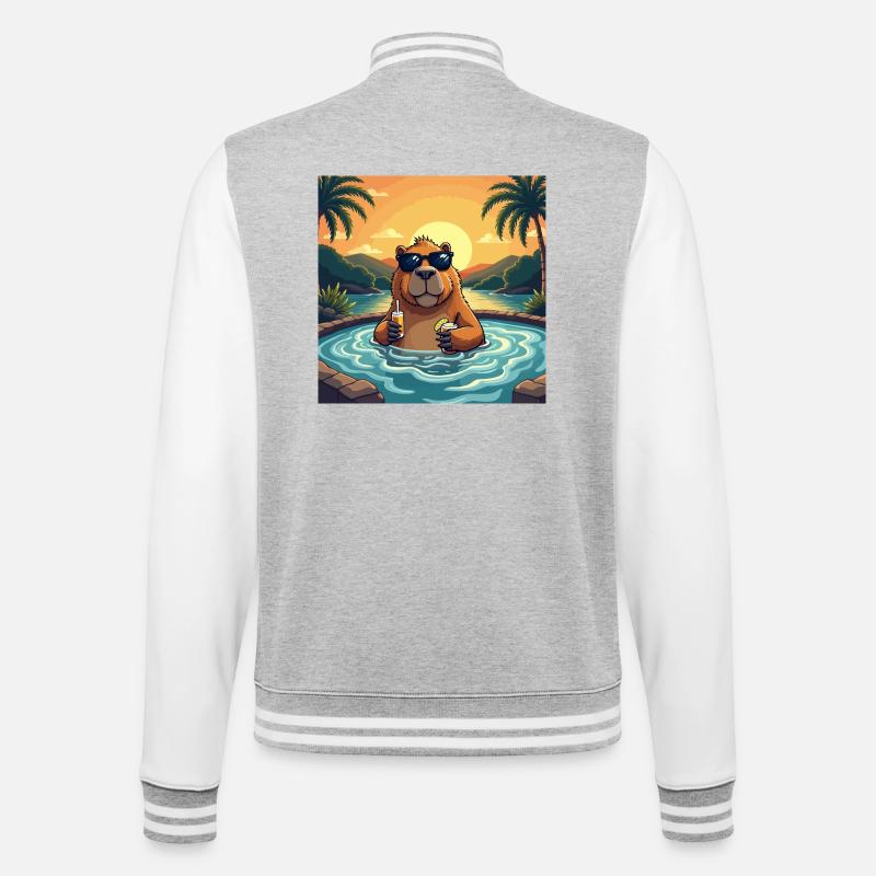 Chillbara Vibes - Capybara im Chillmodus - College-Sweatjacke - Grau meliert/Weiß
