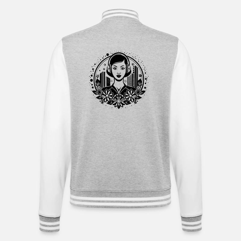 Techno Beat kick – Frau, Kopfhörer, Sequenz - College-Sweatjacke - Grau meliert/Weiß