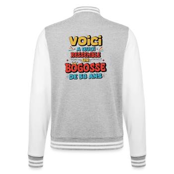 Nostalgic humour 58 years old - College Sweat Jacket - heather grey/white - Back - Marisol (170cm)