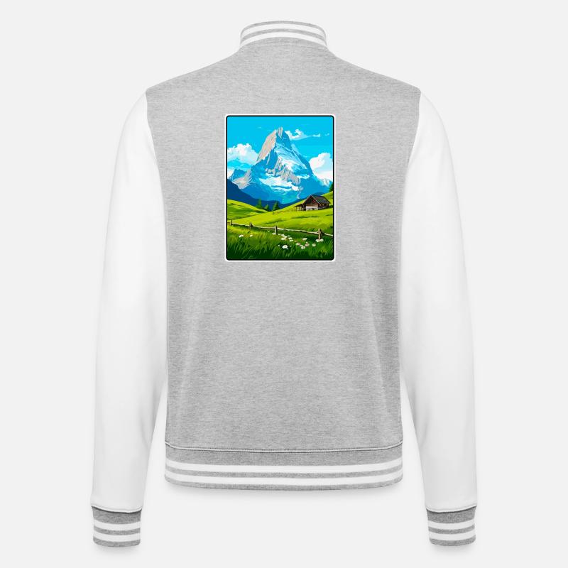 Eiger Schweiz Berglandschaft Illustration - College-Sweatjacke - Grau meliert/Weiß