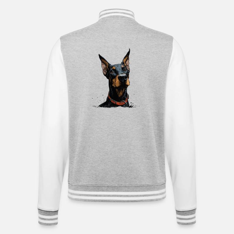 Cooler Dobermann - College-Sweatjacke - Grau meliert/Weiß