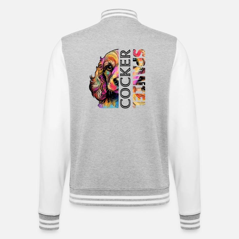 Farbenfroher Cocker Spaniel - College-Sweatjacke - Grau meliert/Weiß