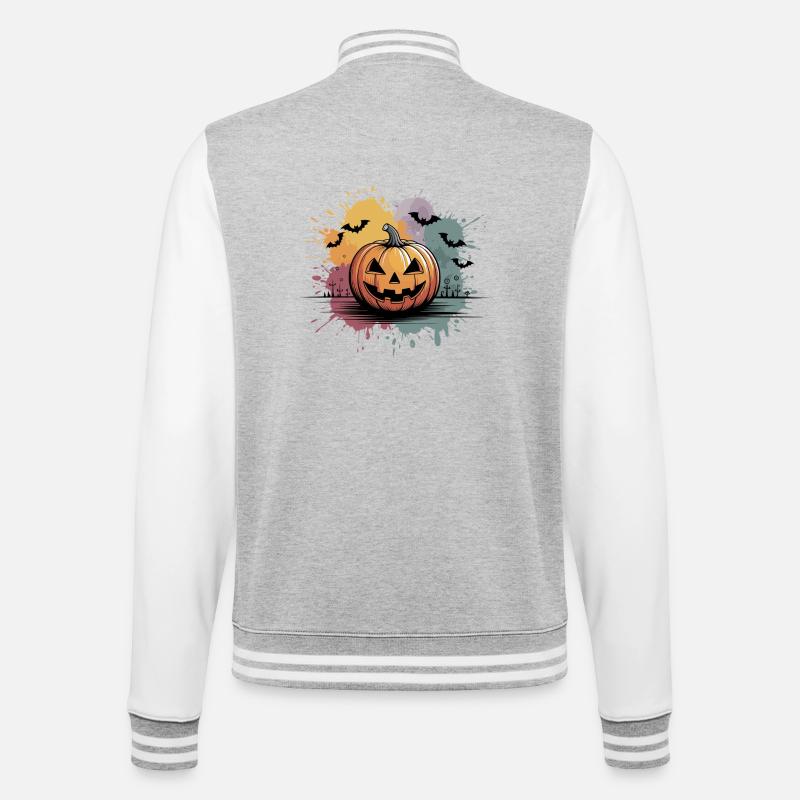 Halloween pumpkin lantern with face design - College Sweat Jacket - heather grey/white