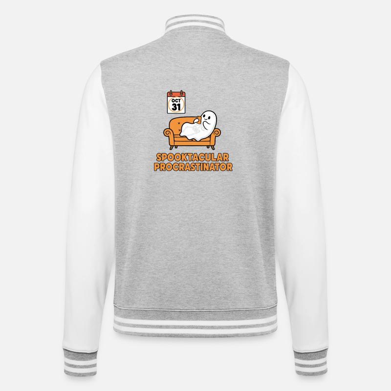 Spooky Ghost Procrastinator Design - College Sweat Jacket - heather grey/white