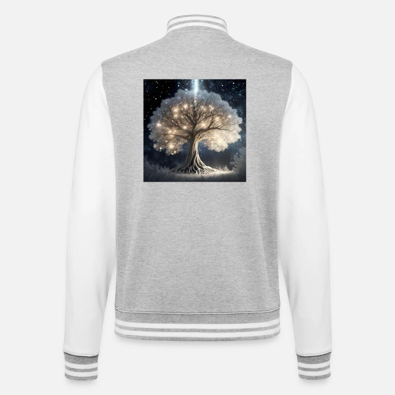 Leuchtender Baum der Träume - College-Sweatjacke - Grau meliert/Weiß