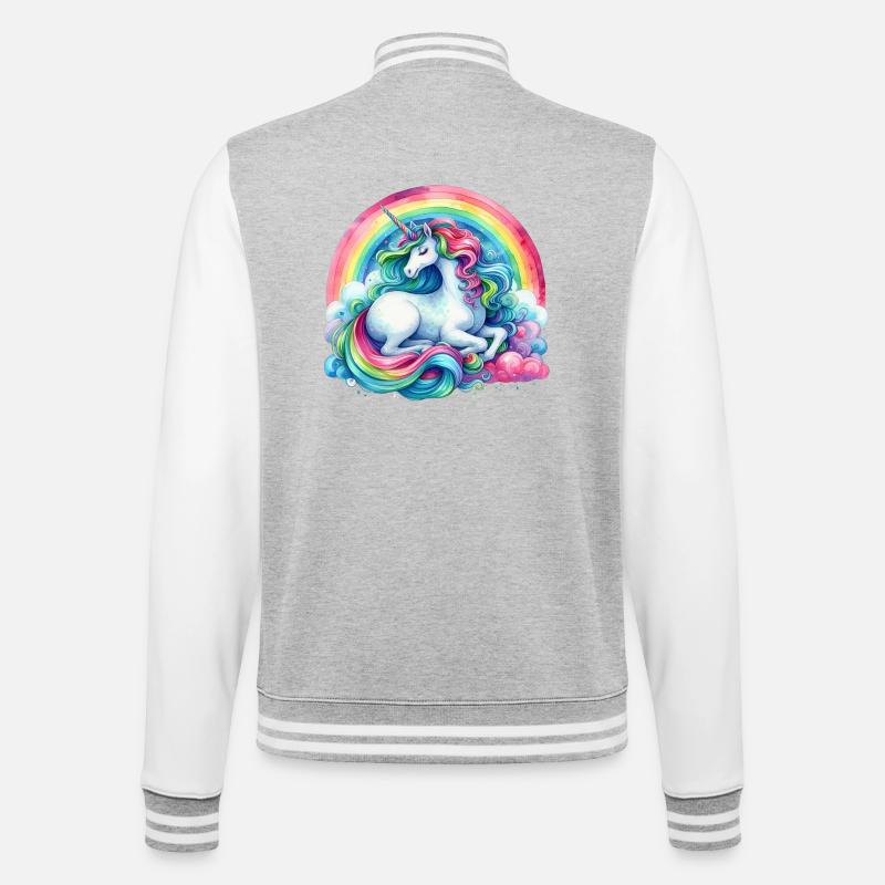 Regenbogen Traum Einhorn - College-Sweatjacke - Grau meliert/Weiß