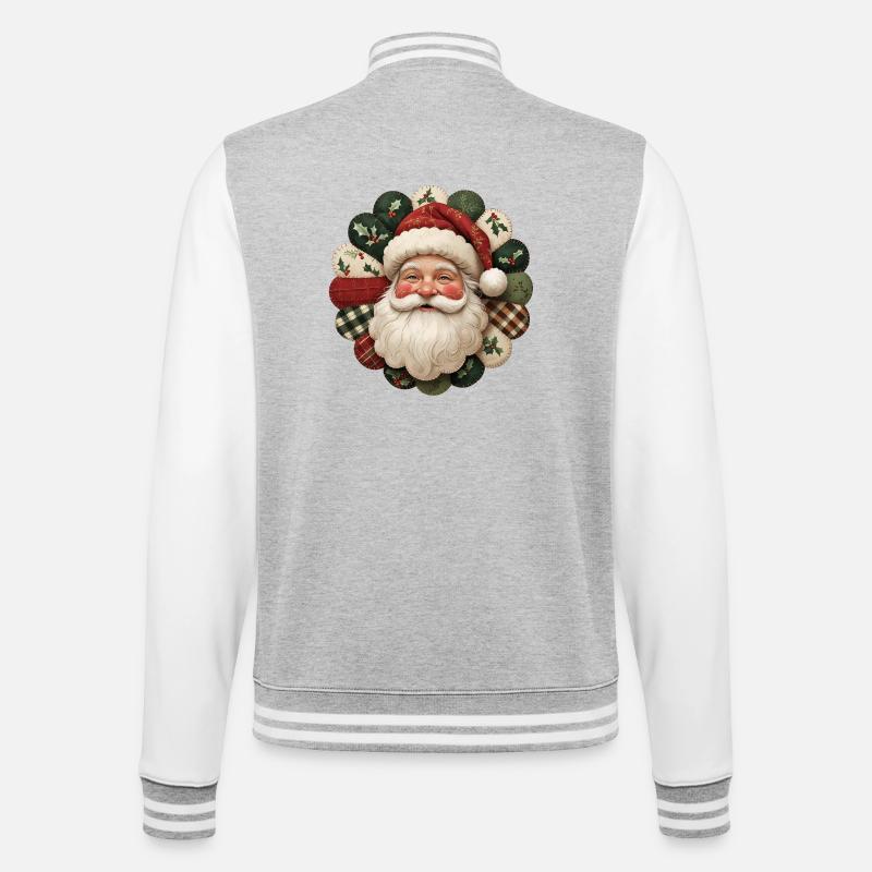 Patchwork Weihnachtsmann Motiv - College-Sweatjacke - Grau meliert/Weiß