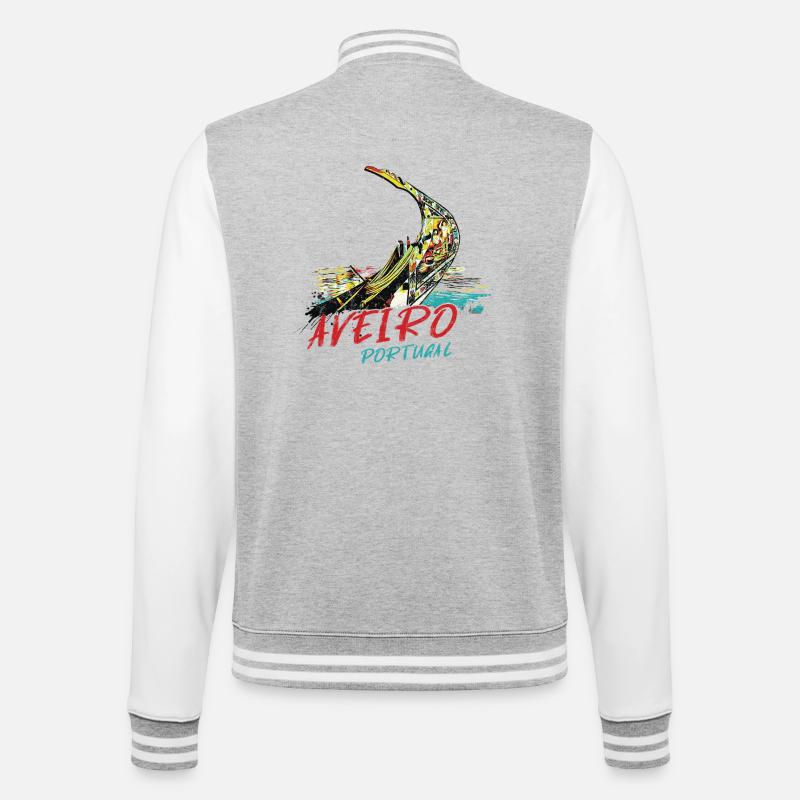 Bunte Bug-Moliceiro-Bootslagune von Aveiro - College-Sweatjacke - Grau meliert/Weiß