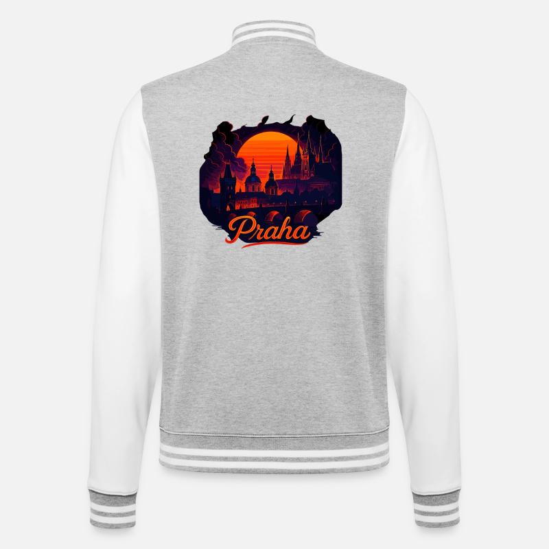 Praha Evening Light Skyline Sunset Gift - College Sweat Jacket - heather grey/white