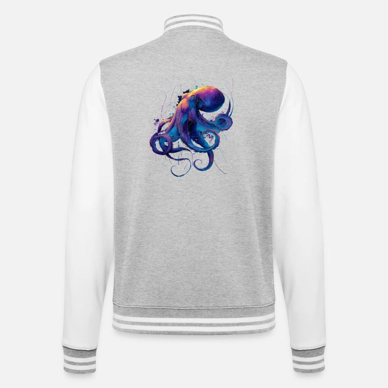 Neon Oktopus Splatter - College-Sweatjacke - Grau meliert/Weiß