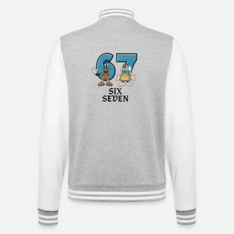 6 7 Sechs Sieben Meme - College-Sweatjacke - Grau meliert/Weiß