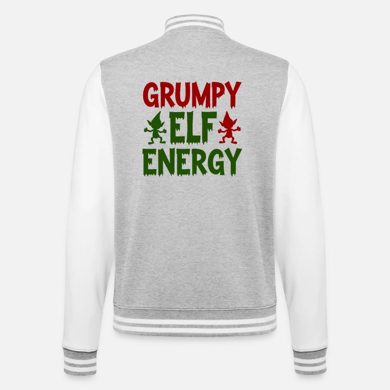 Grumpy Elf Energy Mürrischer Wichtel - College-Sweatjacke - Grau meliert/Weiß