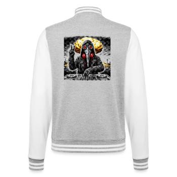 Postapokalyptisches DJ Techno EDM Festival Shirt - College-Sweatjacke - Grau meliert/Weiß - Hinten - Marisol (170cm)