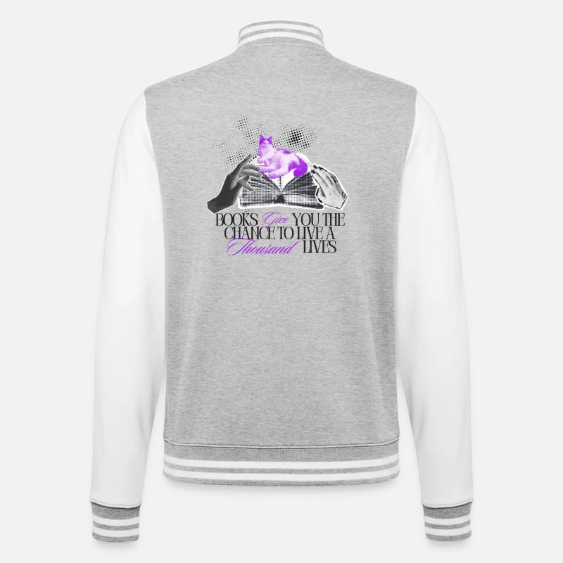 Bücher geben Dir tausend Leben - College-Sweatjacke - Grau meliert/Weiß