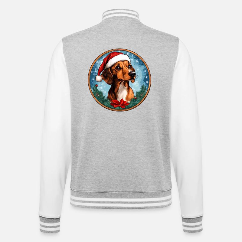 Dackel Weihnachtsmann - College-Sweatjacke - Grau meliert/Weiß