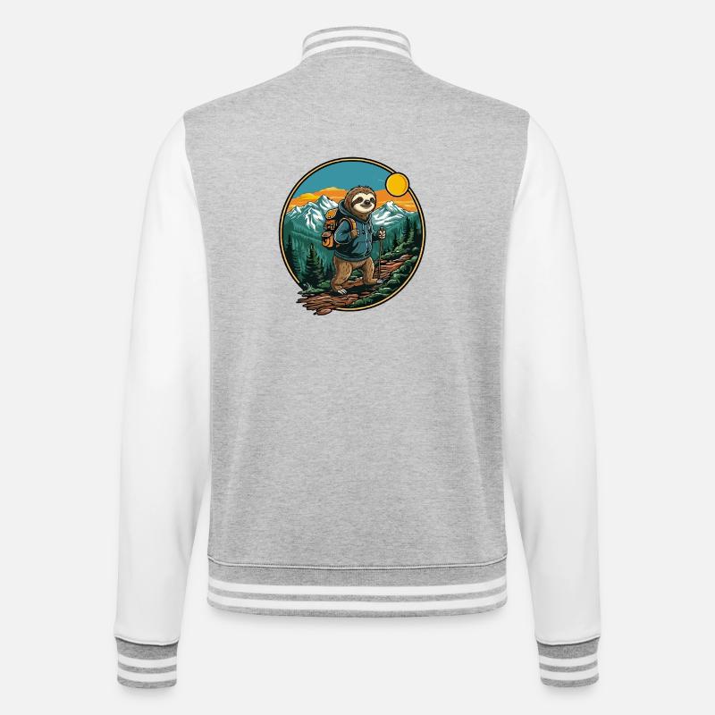Cute Sloth Hiking Camping Mountain Adventure - College Sweat Jacket - heather grey/white