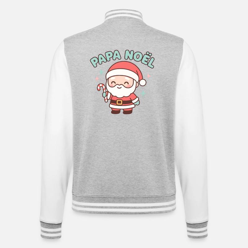 Papa Noël Kawaii Candy Cane - Veste Teddy - gris chiné / blanc