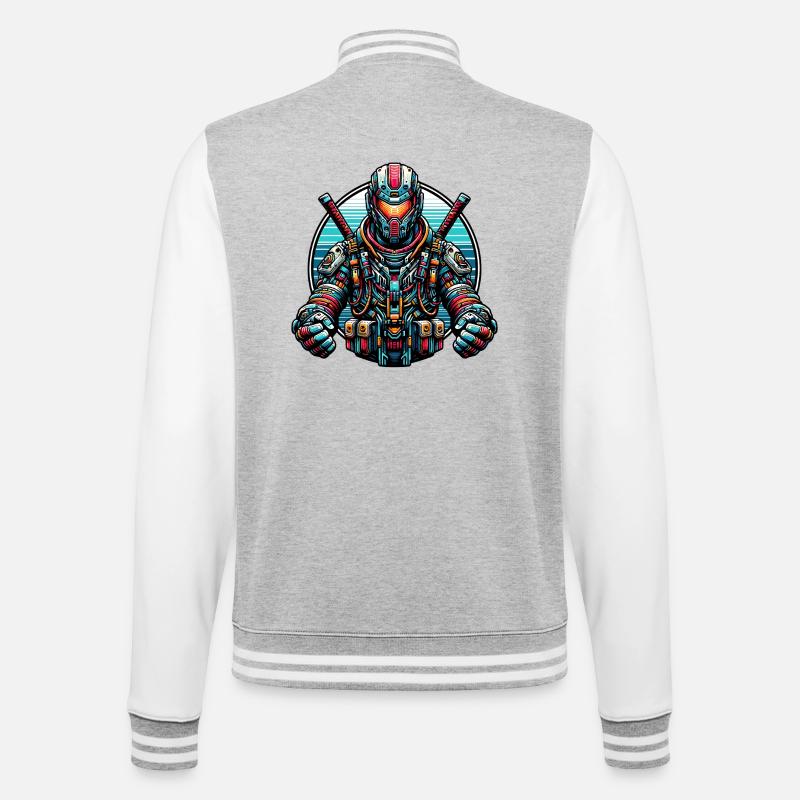 Robot Samurai - College Sweat Jacket - heather grey/white