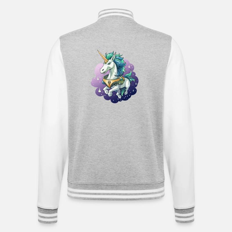 Kosmischer Einhorn im Sternenmeer - College-Sweatjacke - Grau meliert/Weiß