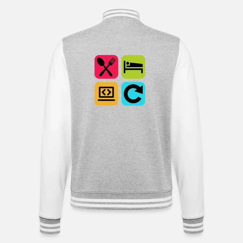 Essen, schlaf, Programm wiederholen, lustiger Zitatcode - College-Sweatjacke - Grau meliert/Weiß