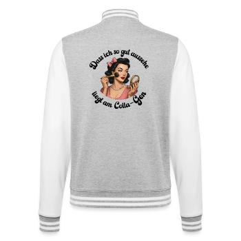 Colla-Gen – Beauté avec un sens de l’humour | Illustration rétro - Veste Teddy - gris chiné / blanc - Dos - Marisol (170cm)