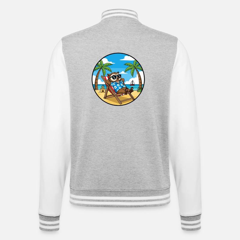 Coole Eulenstrandurlaub-Sommervibes - College-Sweatjacke - Grau meliert/Weiß