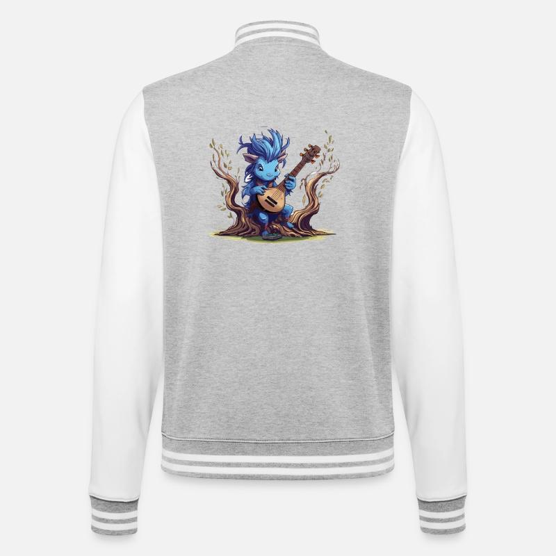 Blauer Kobold mit Laute im Wald - College-Sweatjacke - Grau meliert/Weiß