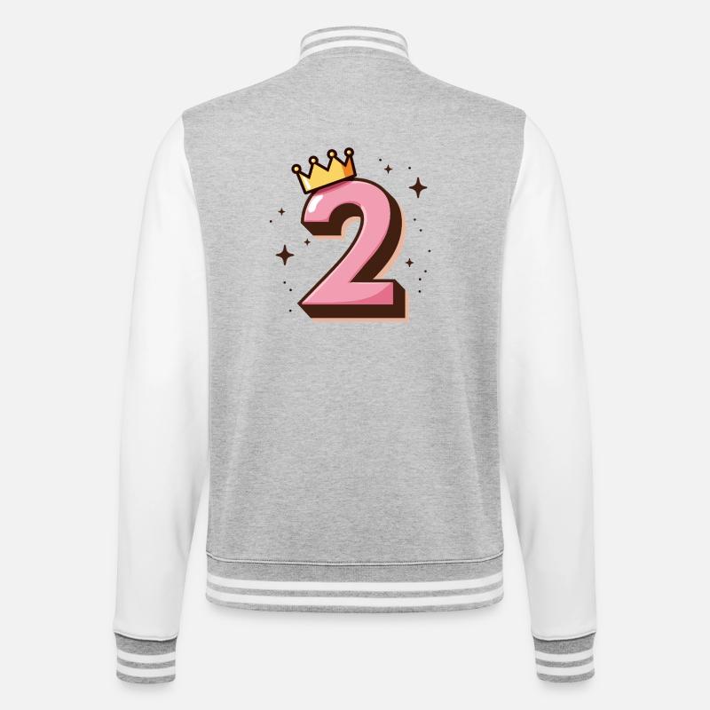 2e anniversaire Petite Princesse Couronne - Veste Teddy - gris chiné / blanc